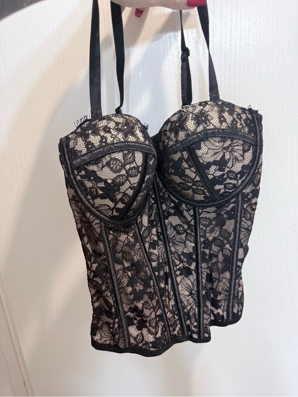 Corset Black Top with Floral Overlay